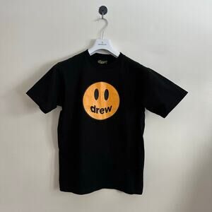 Drew house Mascot S Tee Black Yellow Smiley Face Logo Made in USA Authentic